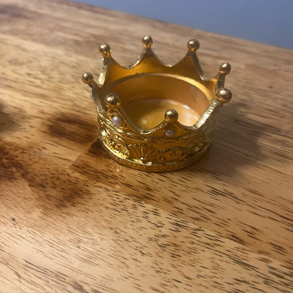 Gold Crown Perfume Bottle/Trinket Box w Jewels Pearls 3" X 2.5”. Empty. - Picture 7 of 11